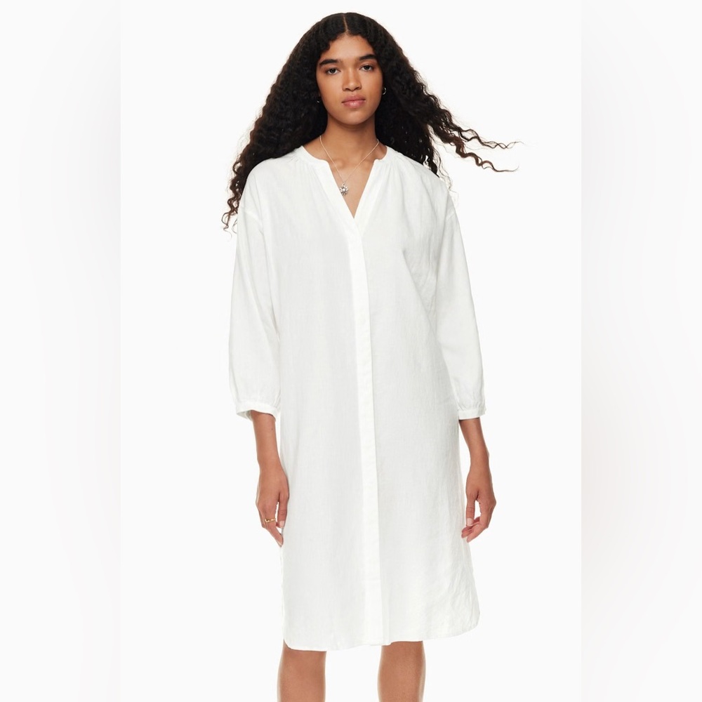 Aritzia Wilfred White Mid Sleeve Linen Dress